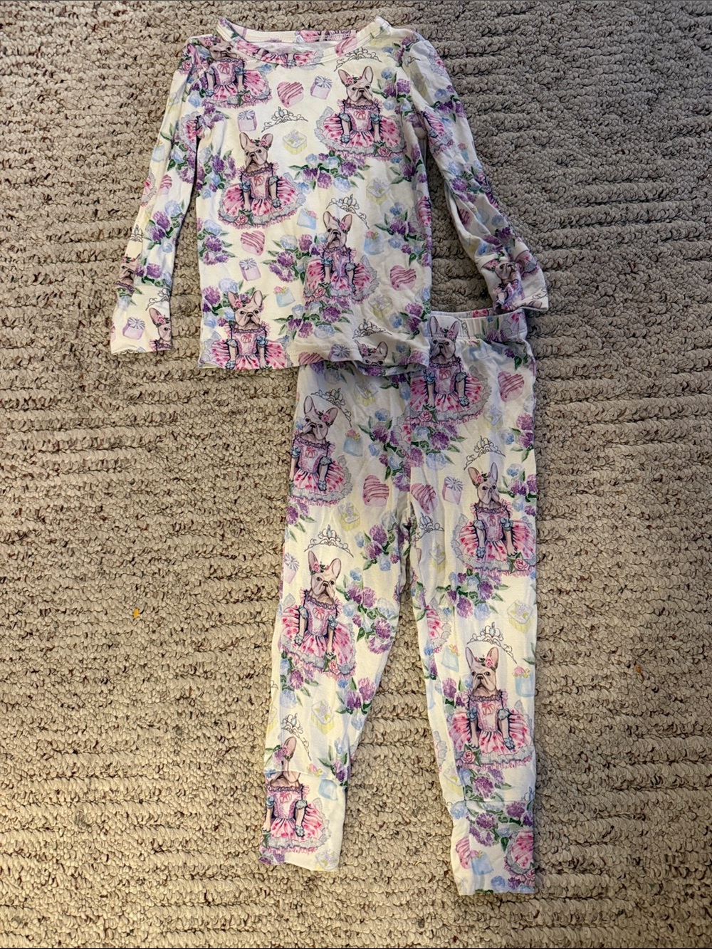 Posh Peanut White Pajama Set with Pink & Purple Bunny Print